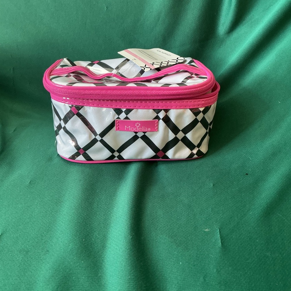 Modella Pink and Black Plaid Cosmetic Bag